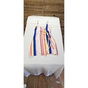 Line + Dot Multi‎ Color Vertical Stripe Wrap Mini Dress LD3928A Small
